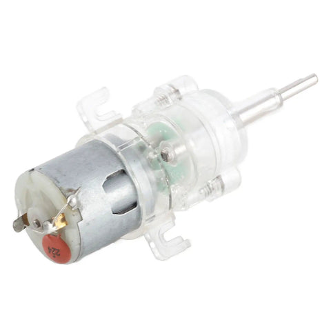 RC Rear Drive Gear Box for WPL D12 Truck Upgrade 82mm Copper Plastic Power Gearbox Replacement Part With Direct Install Stable Transmission Lightweight Design Easy Bolt On Fit, transparent housing with silver motor