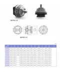 Image showing RV-40S Worm Gear Reducer Featuring Vertical Synchronous Joint And 120 Reduction Ratio with dimensions and technical drawings.