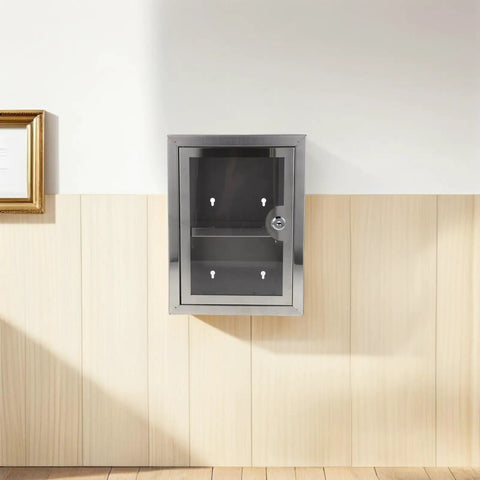 Locking Wall Mounted Stainless Steel Storage Box With Double Layer Design, See Through Door, tool and medicine organizer on wall