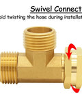 Brass 3/4 Inch GHT Tee Hose Fitting With Male X Male X Swivel Female, Go-To Garden Hose Tee Connector, 2 Pack, Durable Watering Fitting For Outdoor Faucets, Sprinklers, Nozzles, Timers. Swivel connector brass tee fitting