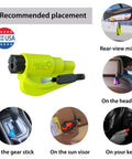 Emergency Car Escape Tool 2 In 1 Seat Belt Cutter And Window Breaker With Visor Clip Lanyard Keyring And Cable Tie Made In USA Yellow placement options