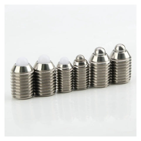 Tough Stainless Steel Hexagonal Spring Plunger Featuring Threaded M3 To M16 Set Screw For Rock Solid Mechanical Fastening, various sizes.