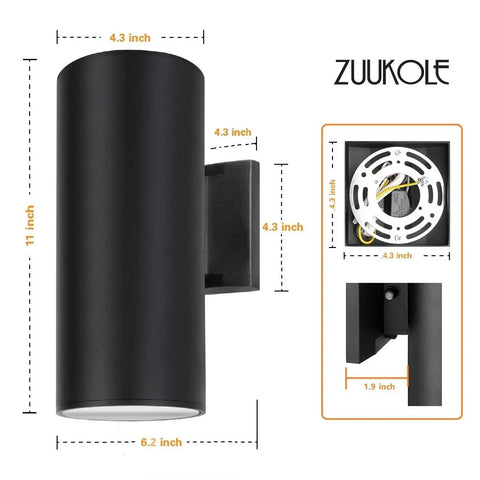 Dusk To Dawn Sensor Outdoor Wall Light With Up And Down Lighting, ETL Listed Die Cast Aluminum Waterproof Sconce dimensions