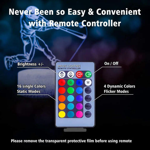LED remote control for Baseball Man 3D Lamp Night Light With Remote Control And Touch Sensor, 16 colors, flicker modes.