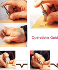 Operations guide for 20 Piece Leather Carving And Stamping Tools Set For DIY Saddle Making with focus on hand positioning.
