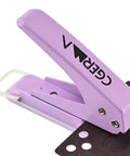 Heavy Duty Hole Puncher With One Quarter Inch Hole, Cuts The Grunt Work In Half, All Metal Design, Purple, close-up view