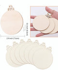 Thirty Pack Fresh Three Inch Round Blank Wood Circles With Natural Twine Hangers Premium Birch Plywood Crafting Pendants displayed with size and features.