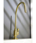 Royale Single Handle Water Filtration Faucet in Brushed Brass Finish, deck mounted, single hole, drip free ceramic disc cartridge.