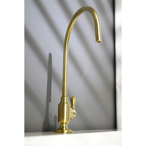 Royale Single Handle Water Filtration Faucet in Brushed Brass Finish, deck mounted, single hole, drip free ceramic disc cartridge.