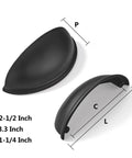 Diagram of 10 Pack Matte Black Cabinet Drawer Pulls 3.3 Inch Length Zinc Alloy Cup Pulls with dimensions labeled