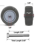 Heavy Duty 3 Inch Polyurethane Caster Wheels Set Of 4 Bringing Smooth Rolling Ease To Furniture Carts with dimensions shown.