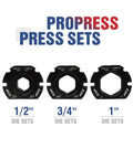 Heavy Duty Copper Pipe Press Tool Kit For 1/2 Inch And 3/4 Inch Viegas Propress Fittings Includes Socket Wrench And Cutters Compact Design With LED Light For Easy Access In Tight Spaces Perfect For HVAC Pros with 1/2", 3/4", and 1" die sets.