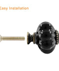 Side view of black ceramic pumpkin knob with screw; Pumpkin Ceramic Cabinet Knobs Set For Black Vintage Drawer Pulls With Mounting Screws 10 Pc Dresser Hardware Cute Mini Closet Door Knobs For Decor For A Fresh DIY Makeover Of Cabinets And Dressers.