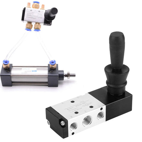 Five Port Three Position Manual Pneumatic Control Valve With Hand Lever 0 To 0.8 MPa Range Inlet PT1/4 Exhaust G1/8