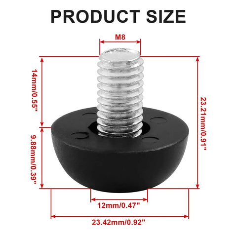 Adjustable M8 Furniture Leg Levelers Eight Pack With Screw In Leveling Feet Glides For Table Chair Desk Cabinet Outdoor Patio Use Heavy Duty Rustproof Stainless Steel Thread 14mm Thread 12mm Base 23mm Length product size diagram