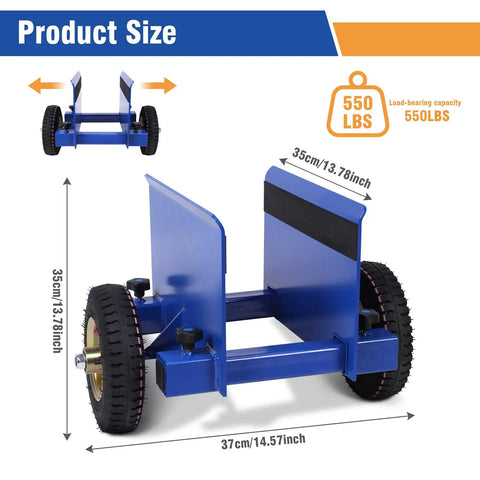 Heavy Duty Door Cart With 550 Lb Load Capacity And Secure Clamp For Moving Stone Glass Drywall And Fences features measurements in blue.