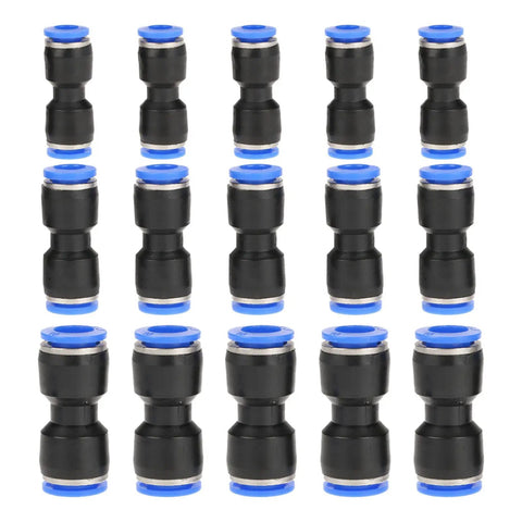 Super Easy Straight Push Connector Kit with 30 Pcs Of Durable Pneumatic Tube Fittings For Air Lines In Sizes 1 4 5 16 And 3 8 Inch Perfect For Fast Hookups On Systems Working Between 32 To 140 Degree F. black straight pneumatic tube fittings with blue collets