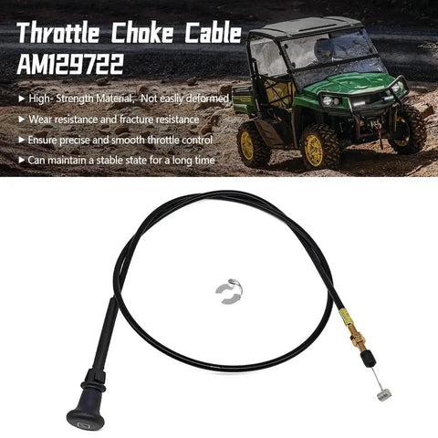 Choke Cable AM129722 For John Deere 4X2 6X4 Worksite Turf TX TS 1200A Bunker And Field Replacement Part displayed with E-clip