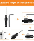 Eight Piece Woodworking Countersink Drill Bit Set Three In One With Eighty Two Degree Chamfer Heavy Duty Depth Adjustable M2 Pilot Bits