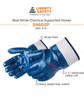 Fully Coated Nitrile Work Gloves With 2-1/2 Inch Safety Cuff, Jersey Lined for Comfort, Blue, X Large on white background