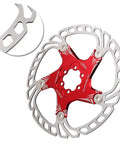 Top Tier 203mm Five Nail Disc Brake Rotor For Hydraulic And Mechanical Calipers Lightweight Trail Weapon With Killer Grip And Boss Quality In Rad Red Build close-up view highlighting stainless steel and aluminum material.