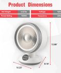 2 In 1 Heater And Fan Combo 1500W Portable Space Heater with dimensions, adjustable thermostat, oscillating cooling fan.