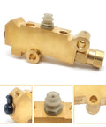 Handcrafted Brass Proportioning Valve Delivers Rock Solid Hydraulic Control For Street Rods And Trucks Featuring Disc Front And Drum Rear Brake Setups Compatible With Gm Gmc Chevy And Ford, side view with plumbing fittings.