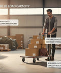 Man using 24X36 Aluminum Platform Truck Cart, 660 Lb Heavy Duty Workhorse Flatbed with boxes in a warehouse.
