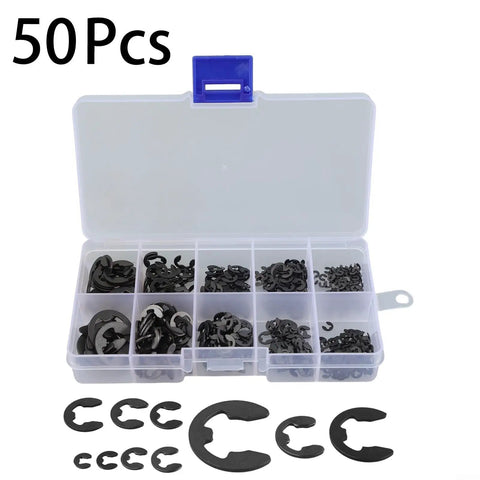 50 Pcs from 580 Piece E Type Retaining Ring Set With Black Carbon Steel External Snap Rings in Storage Box