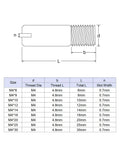 Diagram and specifications of M4 x 10mm Slotted Cylindrical Dowel Pin in 304 Stainless Steel External Thread Locating Pin for Furniture and Cabinets.