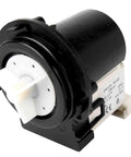 Front view of Seentech washer drain pump motor for Kenmore/LG, black housing with white impeller
