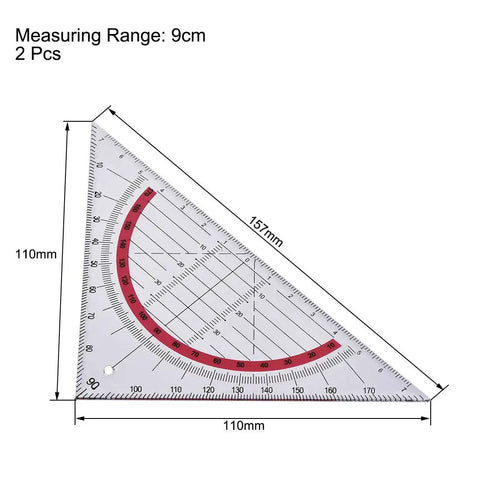Dope Plastic 45 Degree Ruler And Square Set 90mm Triangle Tools 2 Pack For Geometry Math DIY Classroom And Office Built To Last Beveled Edge Precise Measurements, 110mm plastic triangle ruler