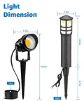 Low Voltage Landscape Lighting Kit With Eight Path Lights And Four Spotlights For Garden, Path, Yard And Patio, dimensions shown