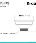Dimensions of removable 3.5-Inch kitchen sink strainer, ABS plastic body, brass nut, fits standard drains, diameter 4.5 inches