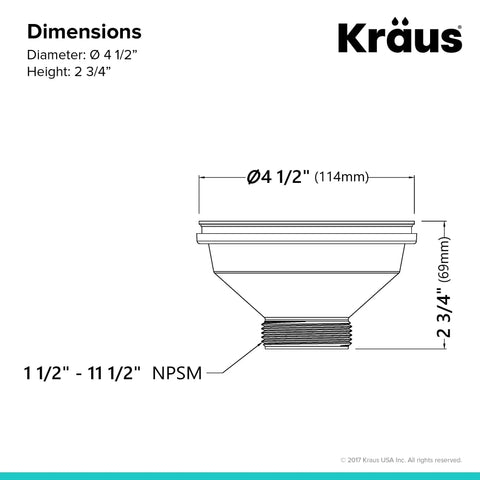 Dimensions of removable 3.5-Inch kitchen sink strainer, ABS plastic body, brass nut, fits standard drains, diameter 4.5 inches