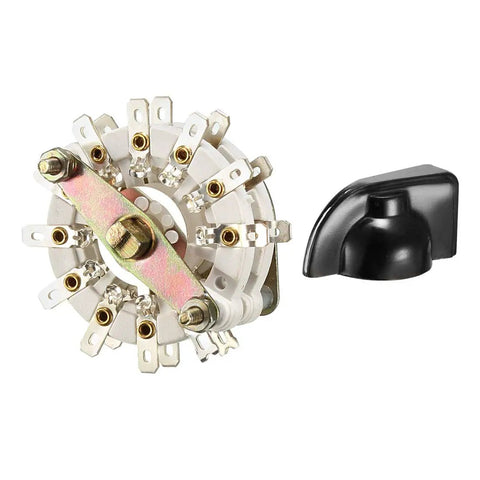 Band Selector Rotary Switch 2 Pole 10 Position 2 Deck with plastic knob, 22 pins, 6mm shaft, for DIY electronics projects, front view