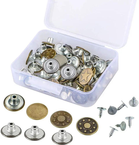 80 Piece Jeans Button Kit With 17mm Metal Snaps In 8 Styles Replacement Set For Jeans, denim, jackets, and backpacks DIY repair