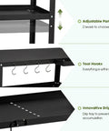 Outdoor Grill Cart Table With Pizza Oven Stand For Indoor And Outdoor Cooking 4 Locking Casters Side Handle Hooks Black