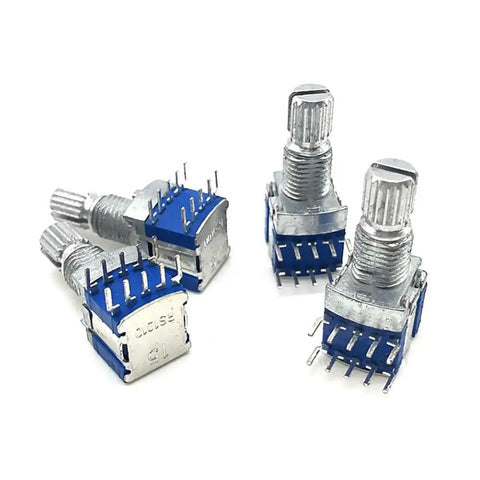 RS1010 Rotary Encoder Band Switch Kit 5 Piece Pack with Gear Change Switches, showing three rotary encoders with blue bases.