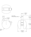 Built Tough 2 Inch Black Twin Wheel Swivel Furniture Casters With Brake dimensions and specs illustration showing friction stem.