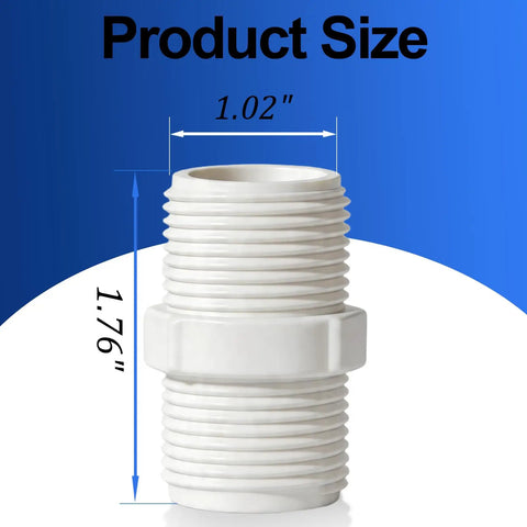 3/4 Inch PVC Pipe Fitting Hex Nipple G Three Fourth Male To G Three Fourth Male Thread Coupling Connector For Plumbing Schedule 40 Garden Hose Thread DIY Projects Home Or Industrial Use Durable PVC size diagram