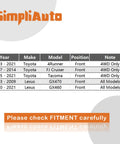 Fitment guide table for Front Wheel Bearing Hub Assembly 950-001 Direct Fit Ready To Roll Compatible With Toyota 4Runner 2003 To 2021 4WD Only 07 To 14 FJ Cruiser 05 To 21 Tacoma And Lexus GX460 03 To 09 GX470 Replacement Wheel Hub Bearing.