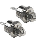 Pack Of Two Built Tight Stud Mount Diode Rectifiers Rated 40 Amps And 1200 Volts in silver metal with threaded mounts for industrial use.