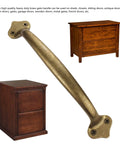 Vintage Solid Brass Pulls In Antique Copper Finish for cabinets and drawers, 6.5 inch length, shown with wooden furniture background.