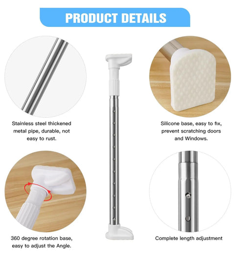 Sturdy Stainless Steel Adjustable Window Security Bar For Sliding Windows 18 To 30 Inches Privacy And Safety Lock Anti Lift Guard Lets Fresh Air In While Keeping Intruders Out Ideal For Home Cabin Apartment, showing complete length adjustment and silicone base.