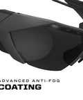 Close-up of Vision Type E Safety Glasses With Anti Fog Coating, Scratch Resistant Smoke Lens, Lightweight Gray Half Frame Eyewear