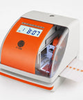 Rock Solid Digital Time Clock With Built In Date Stamper No Fuss Punch Recorder For Staff Time Cards displaying time and date settings.