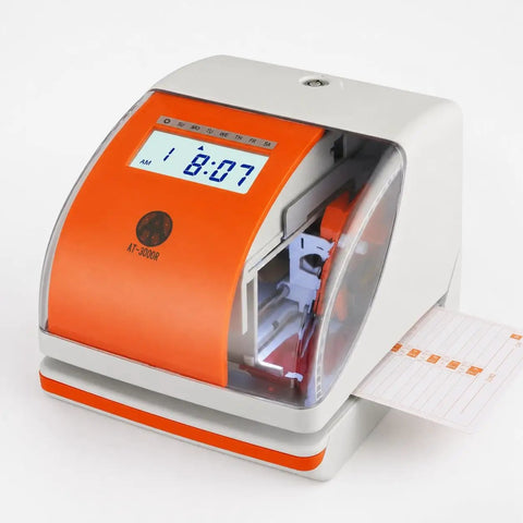 Rock Solid Digital Time Clock With Built In Date Stamper No Fuss Punch Recorder For Staff Time Cards displaying time and date settings.