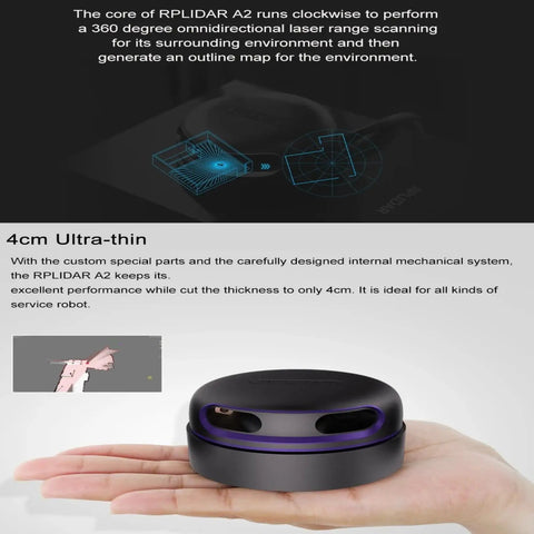 2D Lidar Sensor For Robot Nav And Mapping 360 Degree Laser Scanner displayed compactly in hand for size reference