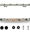 Personalize Dog License Plate Frame With Paw Prints, Stainless Steel Car Decor For US Standard Plates, Front Or Rear Mount